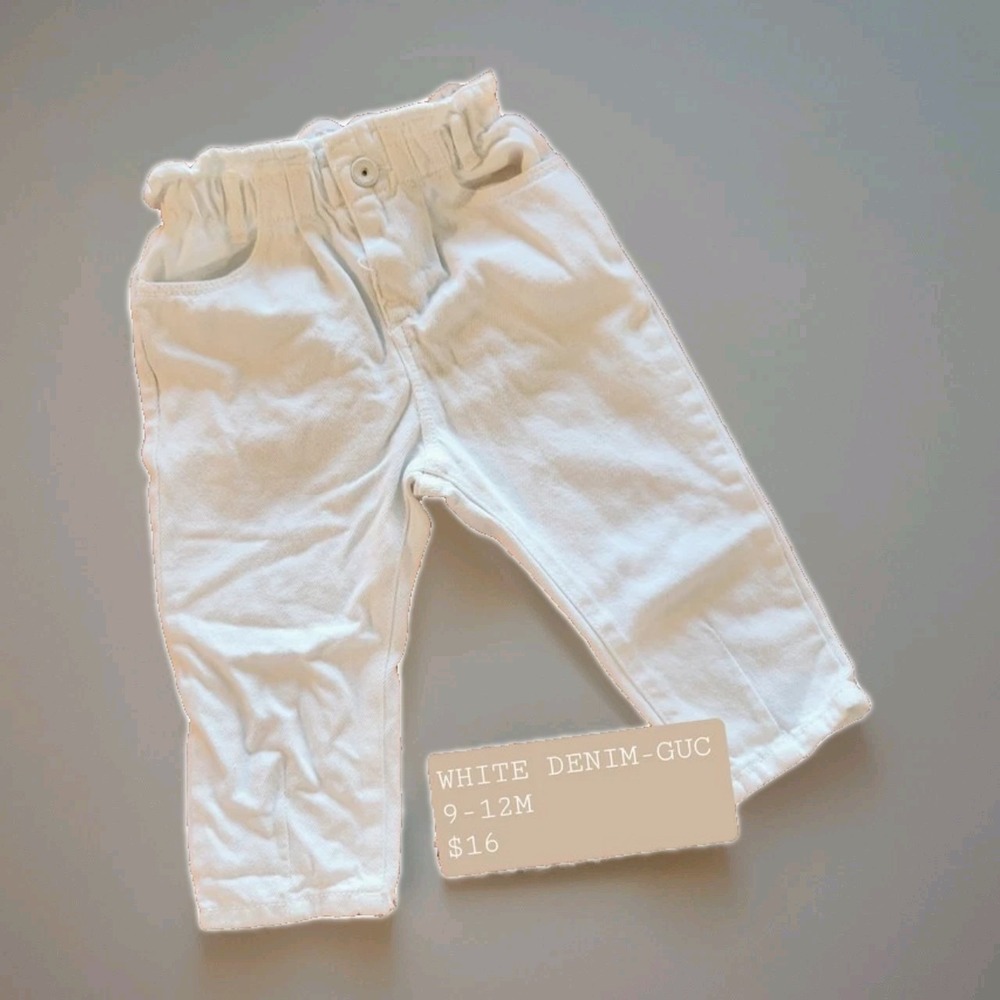 ZARA White Denim Paperbag Pants, Size: 9–12 Months